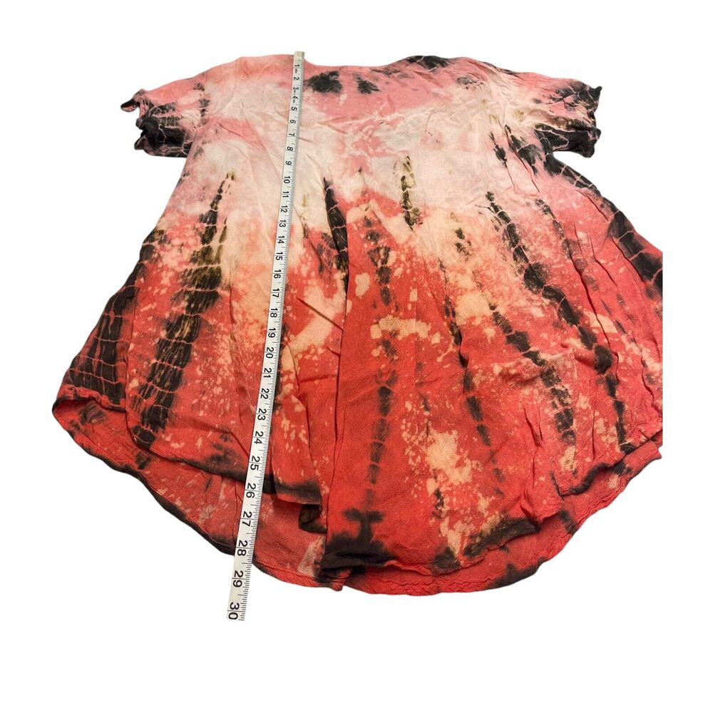 Papa Vancouver Blouse Top Womens Free Size Coral Black Printed Classic Round Hem - Picture 6 of 8